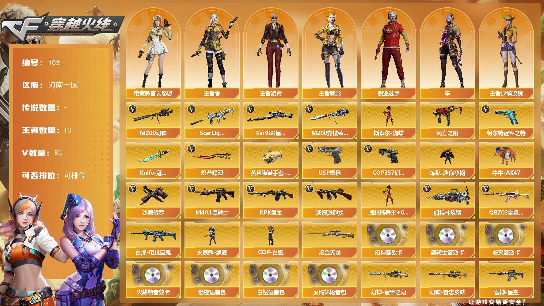 穿越火线账号北部战区河南一区Light-白虎，