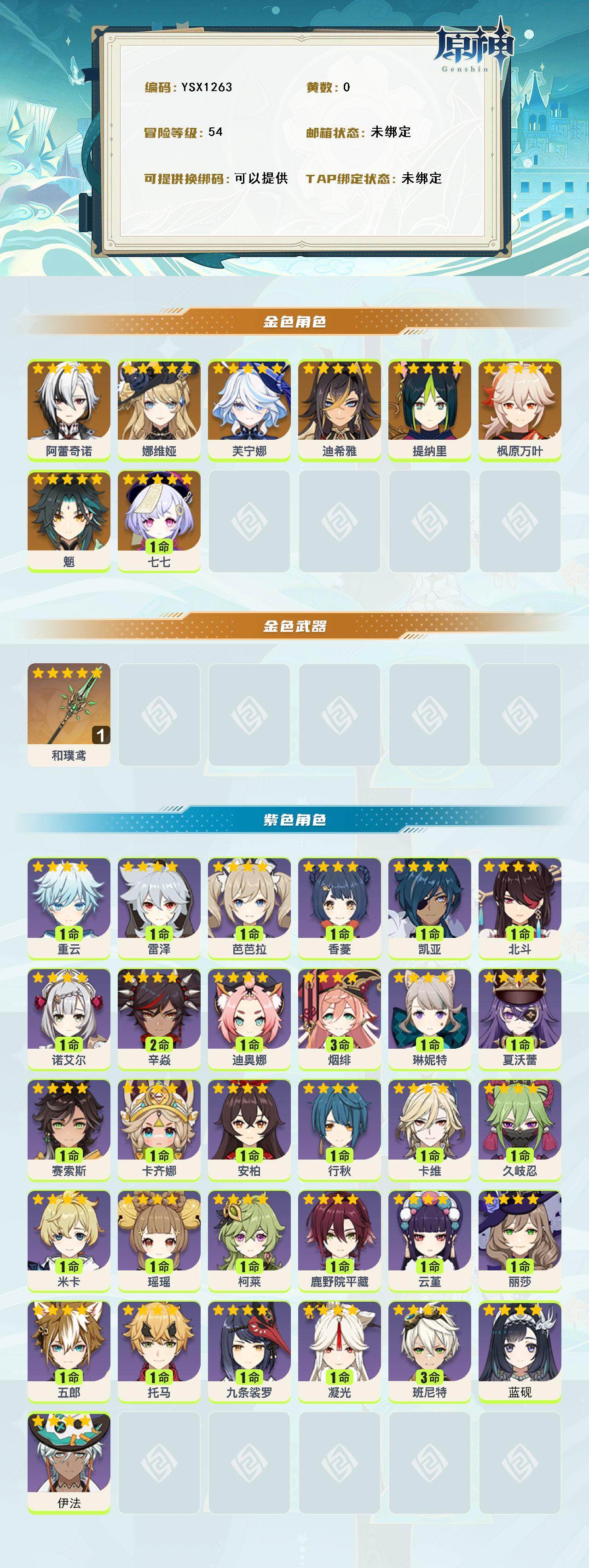 YSEY316193原神账号详情图2 YSEY316193原神账号详情图2