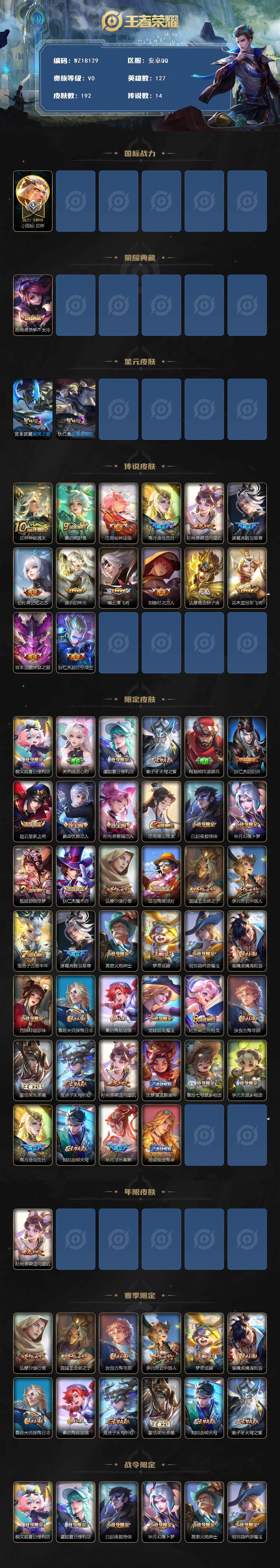 WZ03411713王者荣耀账号详情图2 WZ03411713王者荣耀账号详情图2