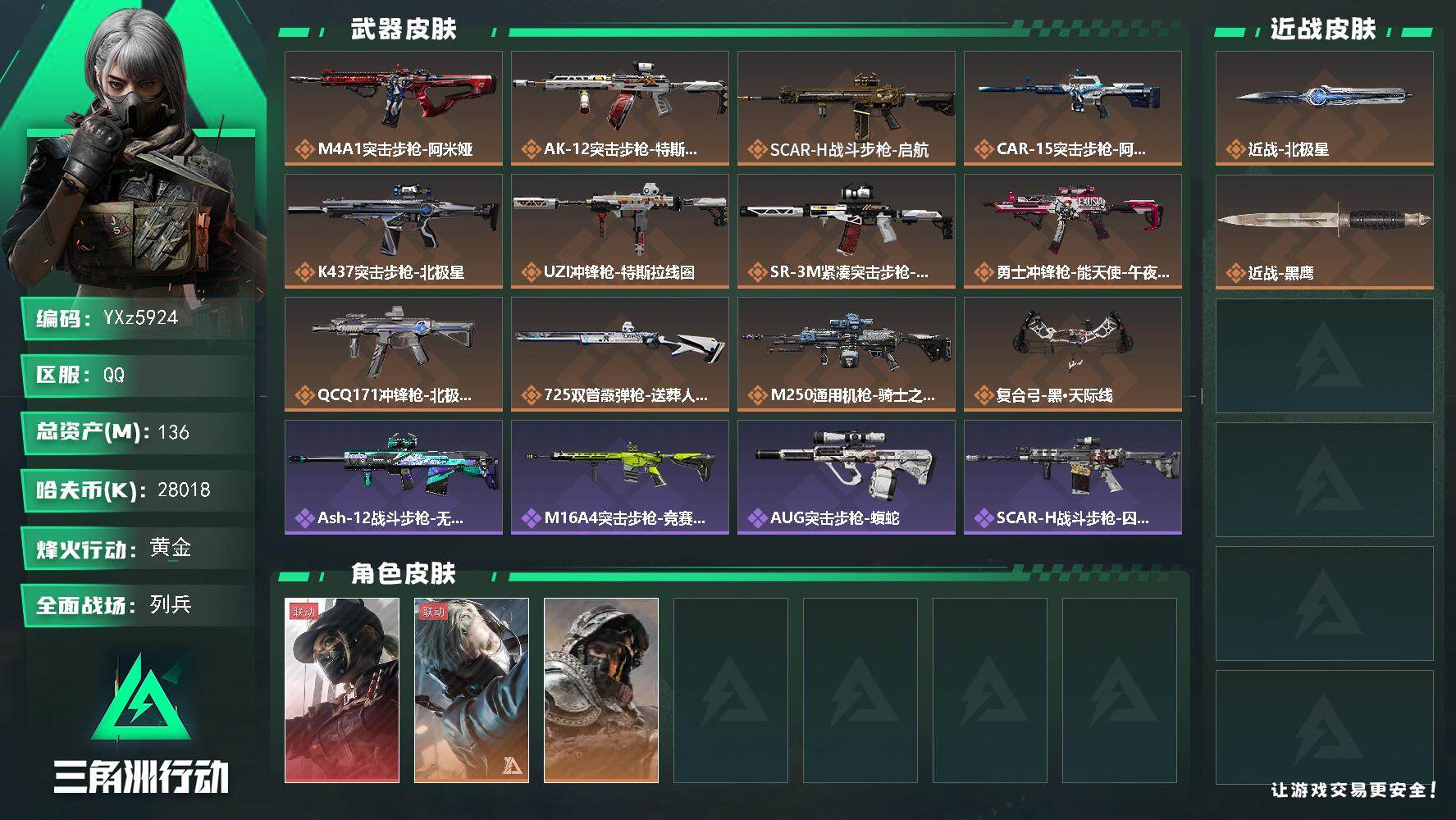 三角洲行动账号QQ【热门组合搭配,单红+北极星-黑天际线】【Q区三端互通】【【无二次协助处理】】YXz5924-特勤处