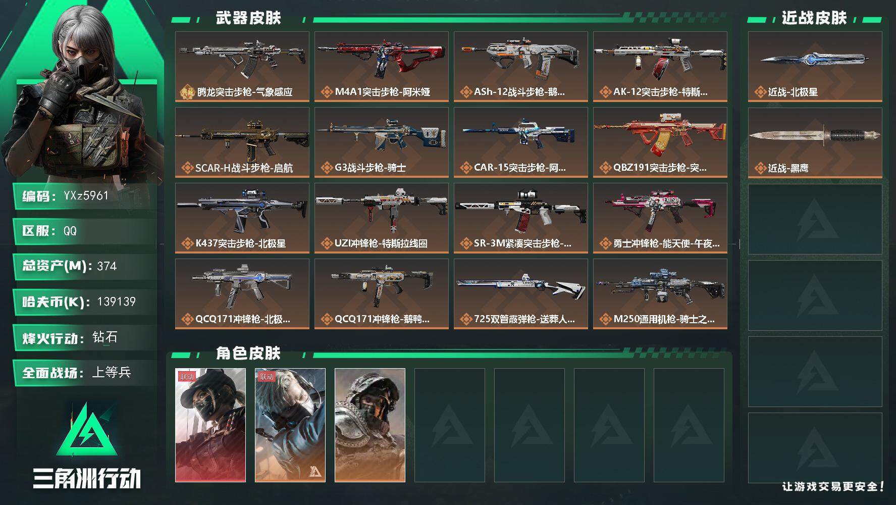 三角洲行动账号QQ【高特勤+热门组合搭配,一典藏+单红+北极星-黑天际线】【典藏外观】：腾龙突击步枪-气象感应-极品B