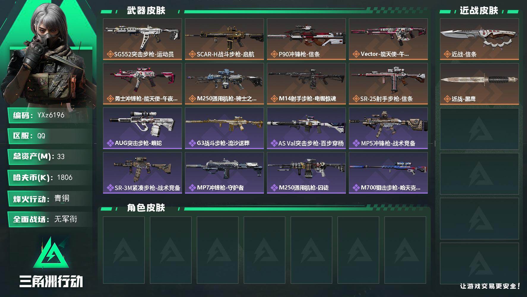 三角洲行动账号QQ【裸信条号，33M资产，新手入坑首选】【Q区三端互通】【【无二次协助处理】】YXz6196-特勤处：