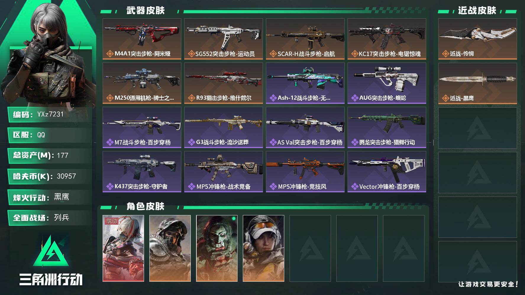 三角洲行动账号QQ【热门组合搭配,单红+怜悯-维什戴尔】【Q区三端互通】【无二次协助处理】YXz7231-特勤处：仓库