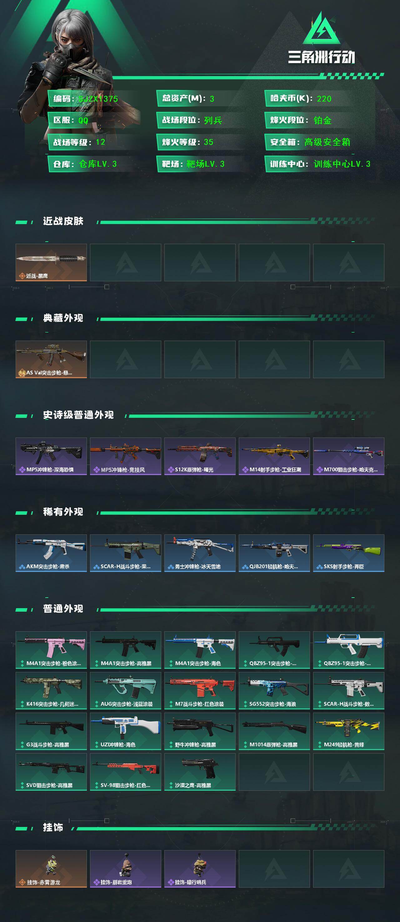 SJZQM423160三角洲行动账号详情图3