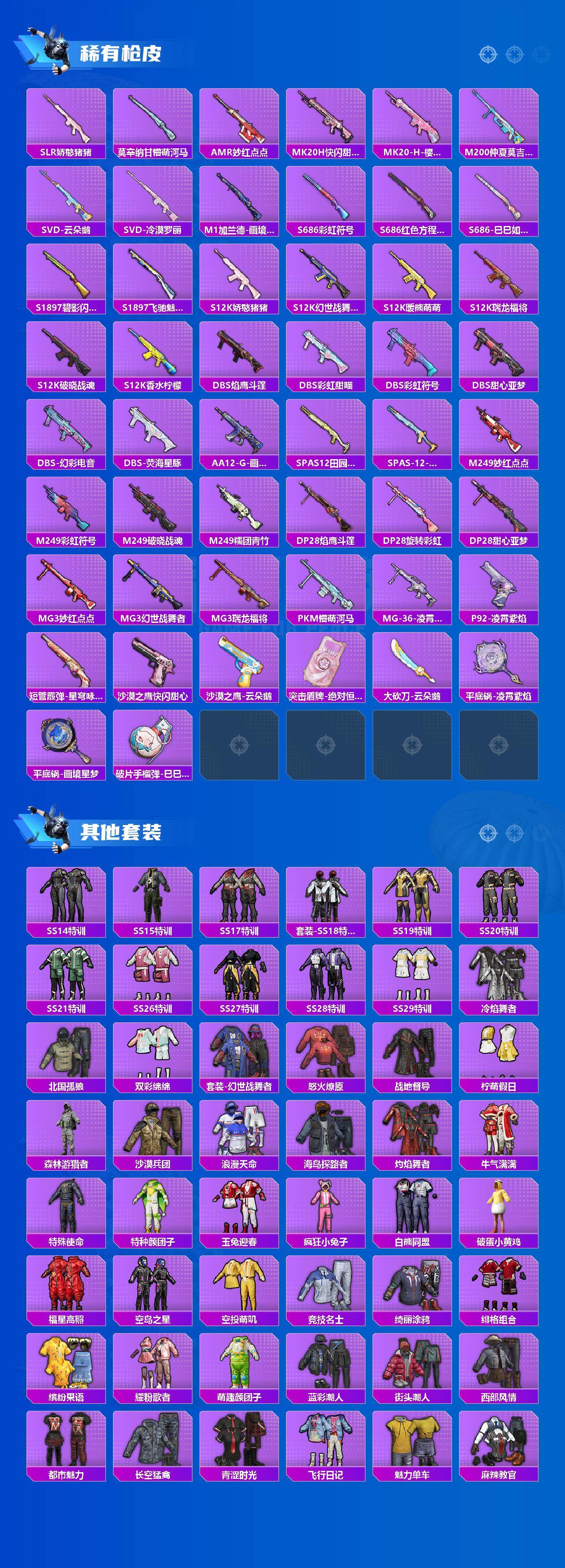 苹果 手Q-10粉装-9特效枪-1载具-6粉色飞行器-85883热力值-17王牌印记-172套装-253枪皮
【热门品类】：粉装-梦幻火箭，粉装-缤纷油彩，套装-浪漫天命，套装-派对舞王，套装-小丑