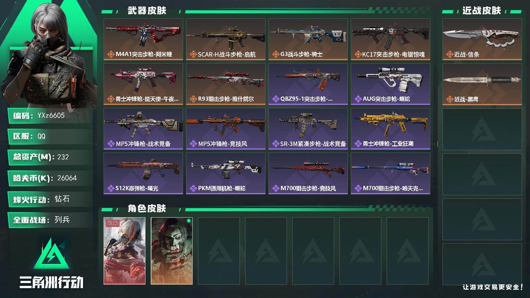 三角洲行动账号QQ【热门组合搭配,单红+信条-维什戴尔】【Q区三端互通】【【无二次协助处理】】YXz6605-特勤处：