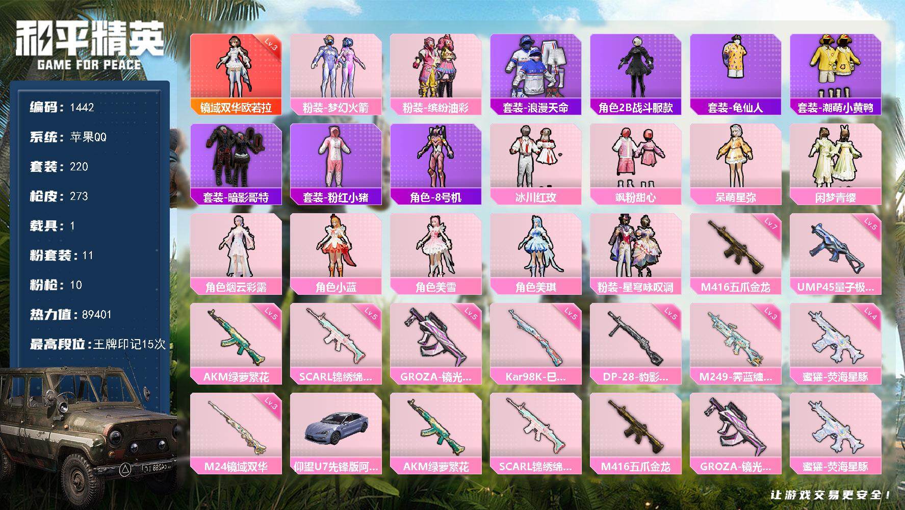 和平精英账号苹果QQ【1442】【极品公主号·欧若拉(三级)·猪妹·梦幻火箭·哥特红眼罩·星穹咏叹调·美琪·美雪·仰望U