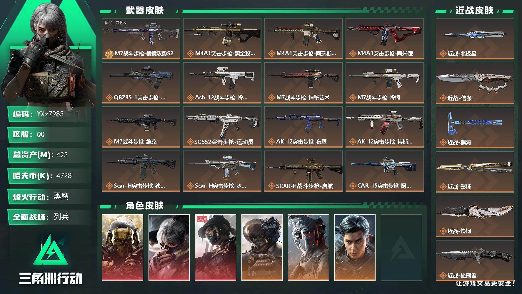 三角洲行动账号QQ【高氪金土豪号-三红皮+六刀皮+一典藏皮肤+蛟龙特战队+飞虎】【北极星.信条.黑海.影锋.怜悯.处刑