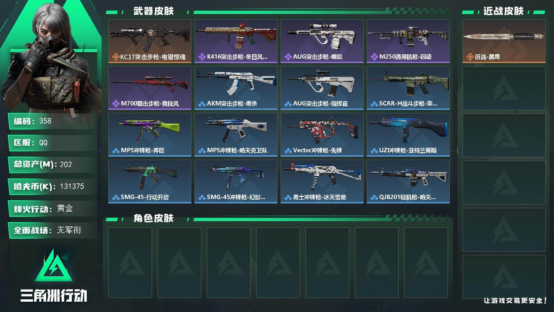 三角洲行动账号QQ【358】【BL春节不打烊·绝密航天猛攻号·200m130纯币7级仓库6级体力6级负重满级收藏室·】