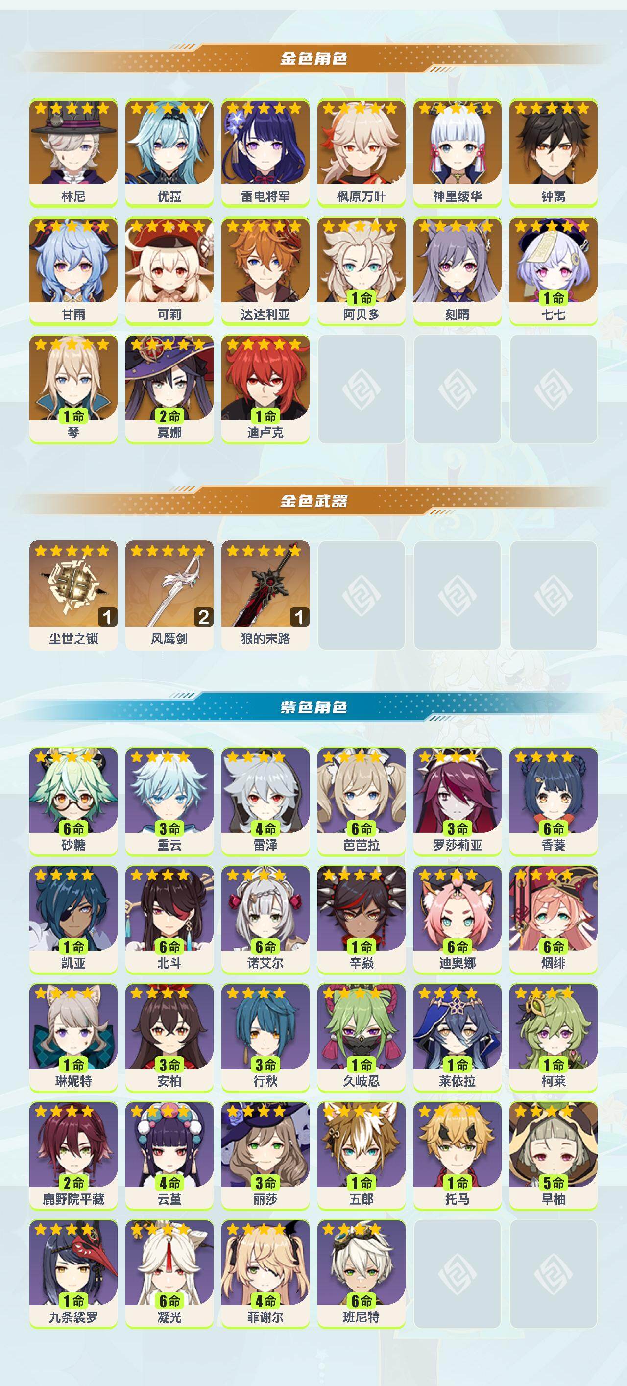 YSYHY42419原神账号详情图2 YSYHY42419原神账号详情图2