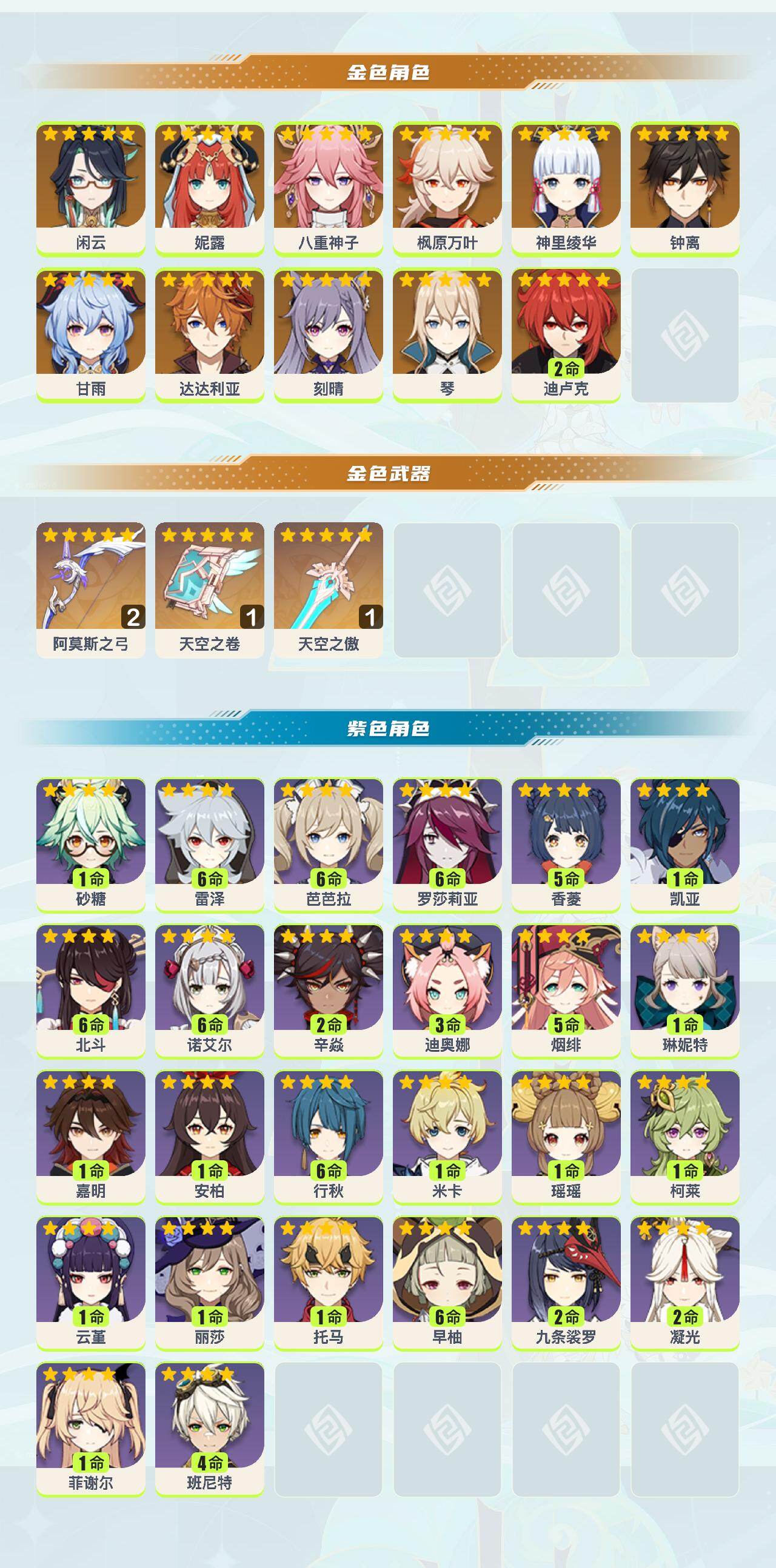 YSYHY42353原神账号详情图2 YSYHY42353原神账号详情图2