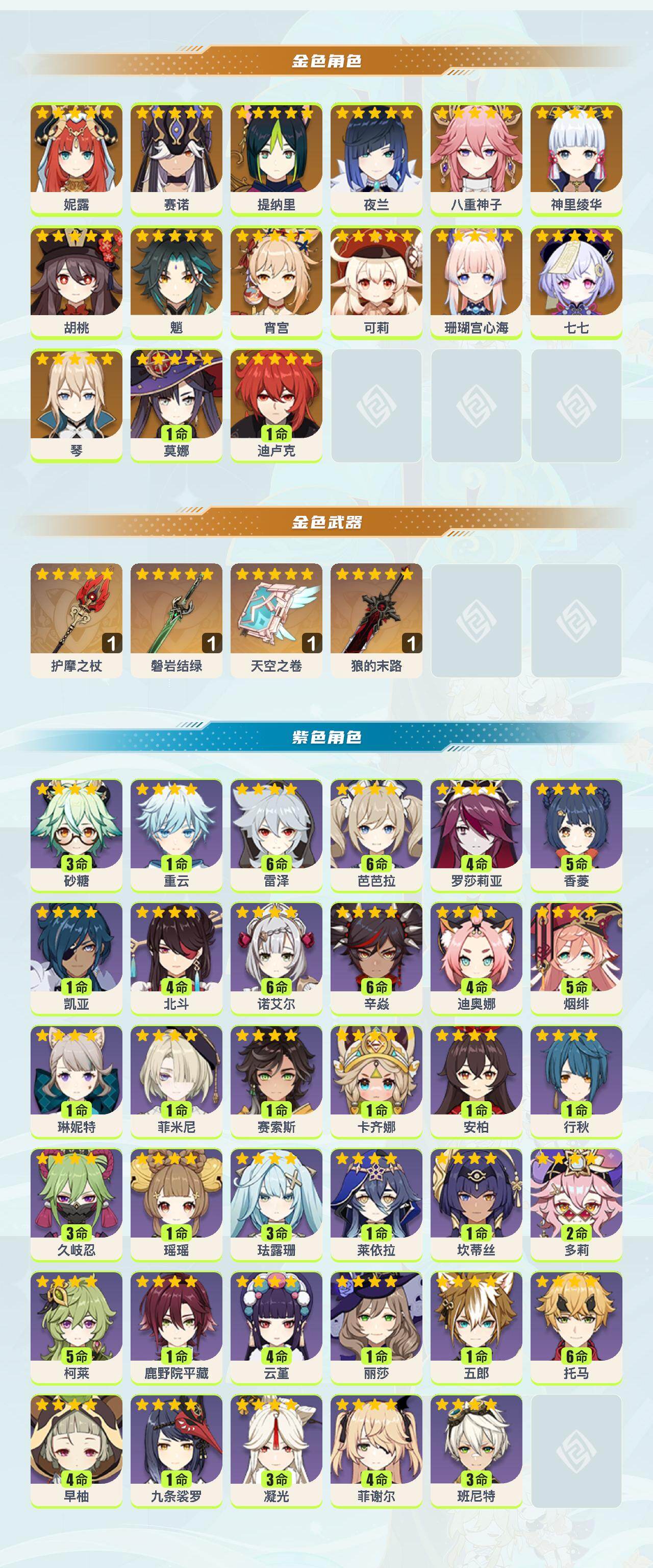 YSYHY42543原神账号详情图2 YSYHY42543原神账号详情图2