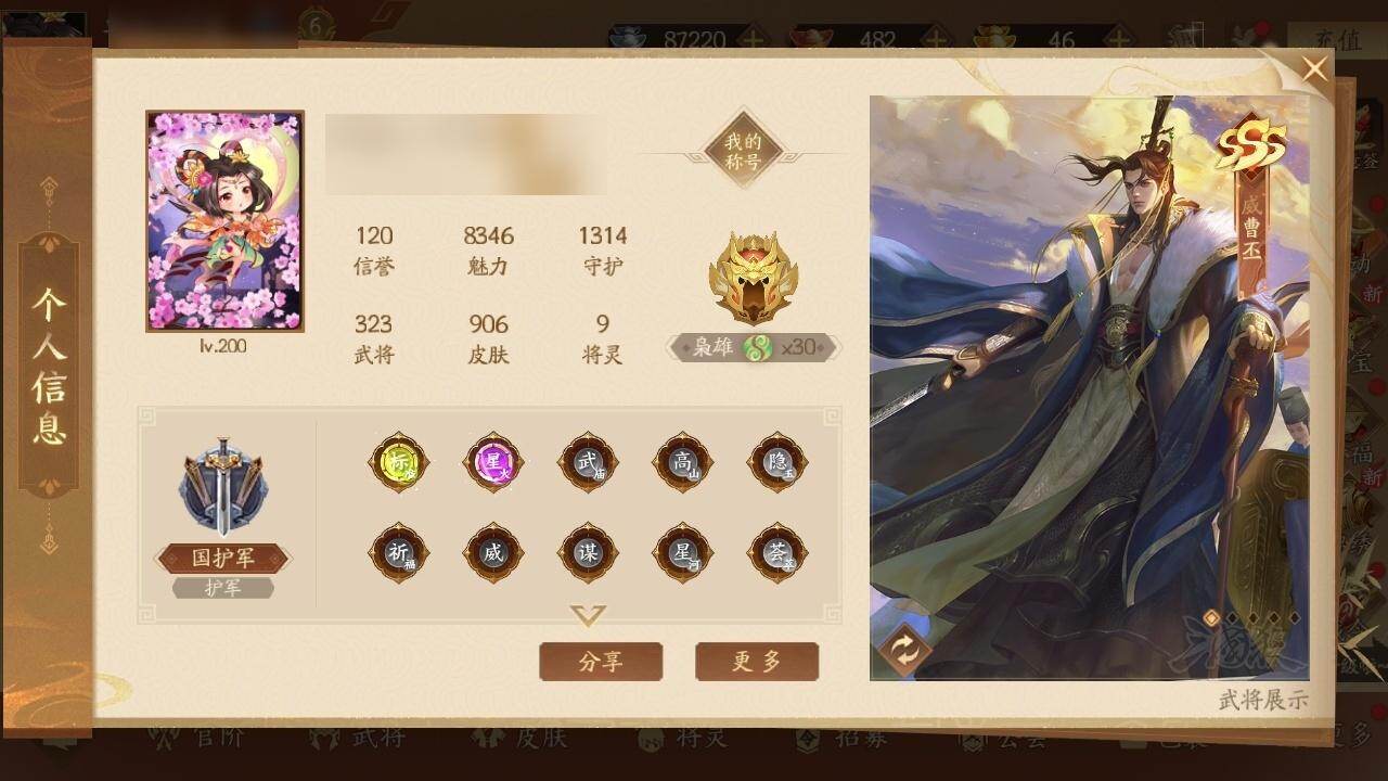 【12413080】官阶：国护军
VIP：...