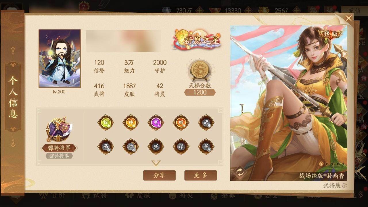 【12413082】官阶：骠骑将军
VIP...