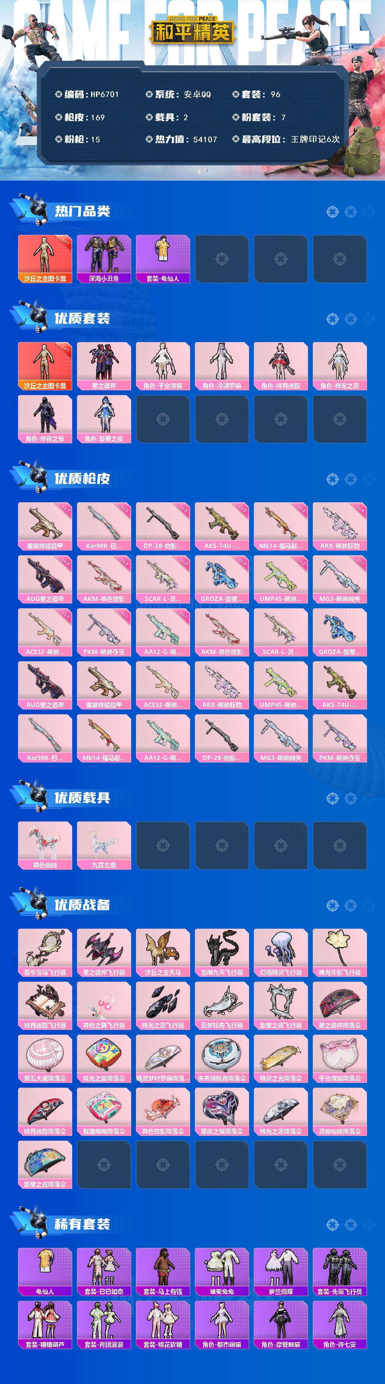 和平精英账号安卓QQ素材号-地铁满天赋-图卡盟1级/千金淑猫/AUG星之彼岸3级/深海小丑鱼/拉面少女/都市丽猫/摩登魅