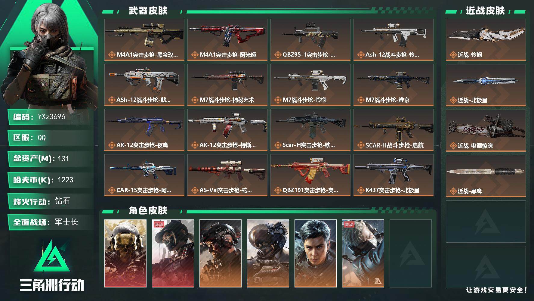 三角洲行动账号QQ【高氪金土豪号-双红皮+三刀皮+一铁面判官+飞虎】【北极星.怜悯.电锯.蚀金玫瑰.黑天际线】【Q区三