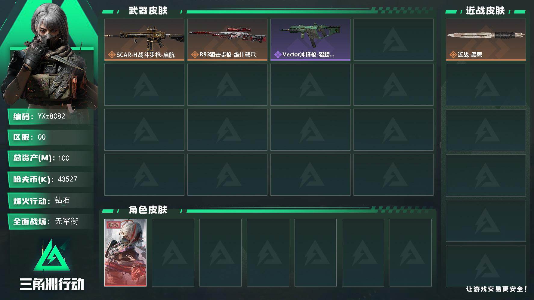 三角洲行动账号QQ【性价比单红资产号-维什戴尔.资产100M】【Q区三端互通】【无二次】YXz8082-特勤处：仓库4