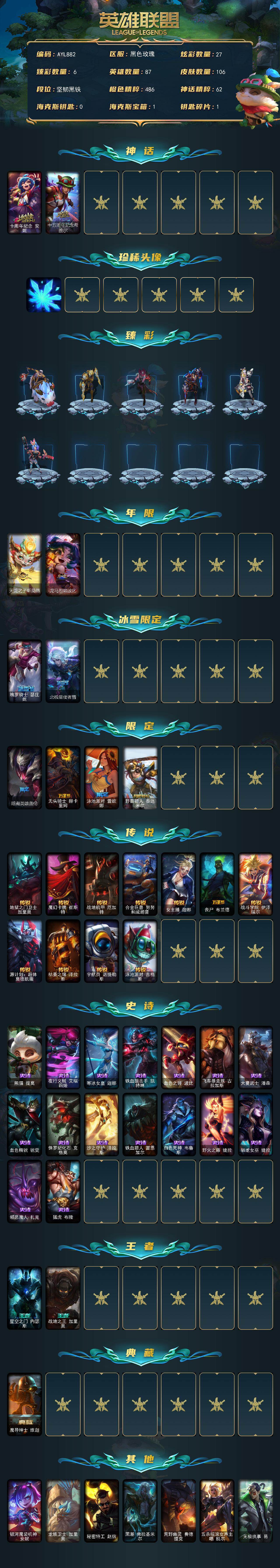 LOLLX423427英雄联盟账号详情图2