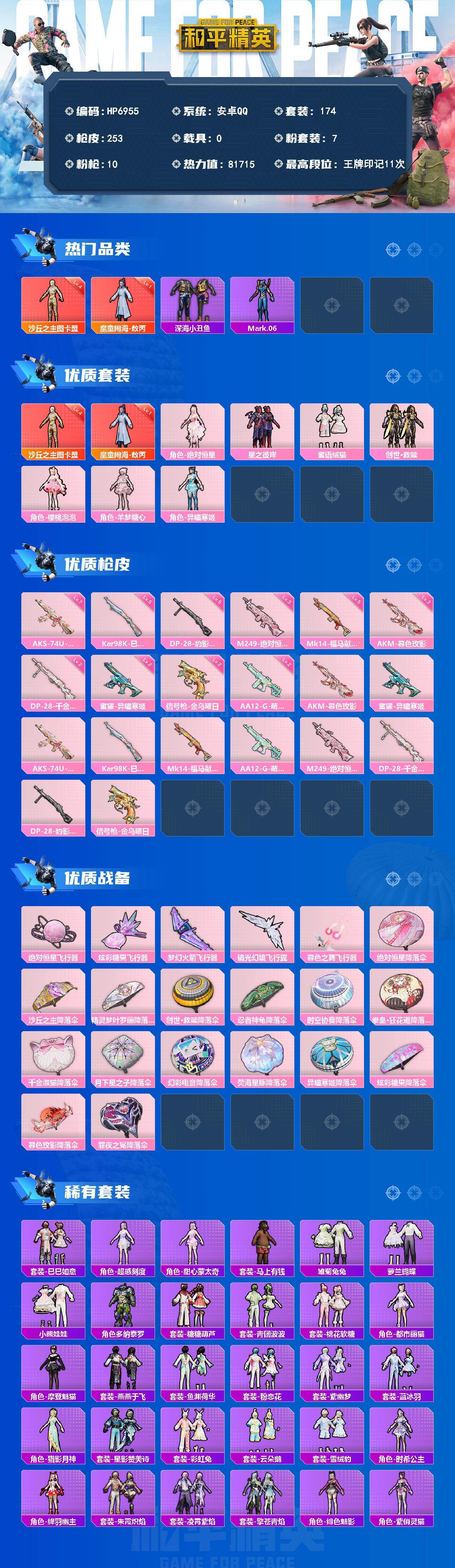 和平精英账号安卓QQ素材号（2红套7粉套10粉枪）地铁满天赋/敖丙1级/图卡盟4级/绝对恒星/星之彼岸/蜜语绒猫/创世·