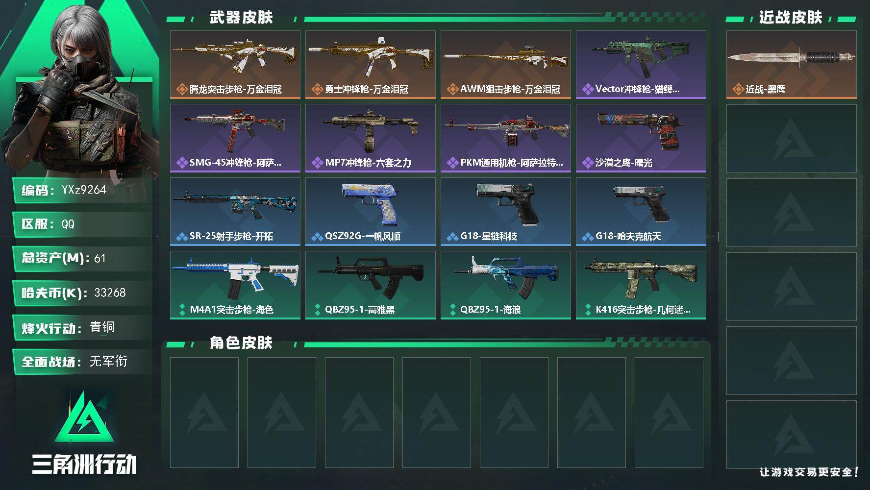 三角洲行动账号QQ【小额资产号61M.适合小白入游首选.性价比超高账号】【Q区三端互通】【【无二协助处理】】YXz92