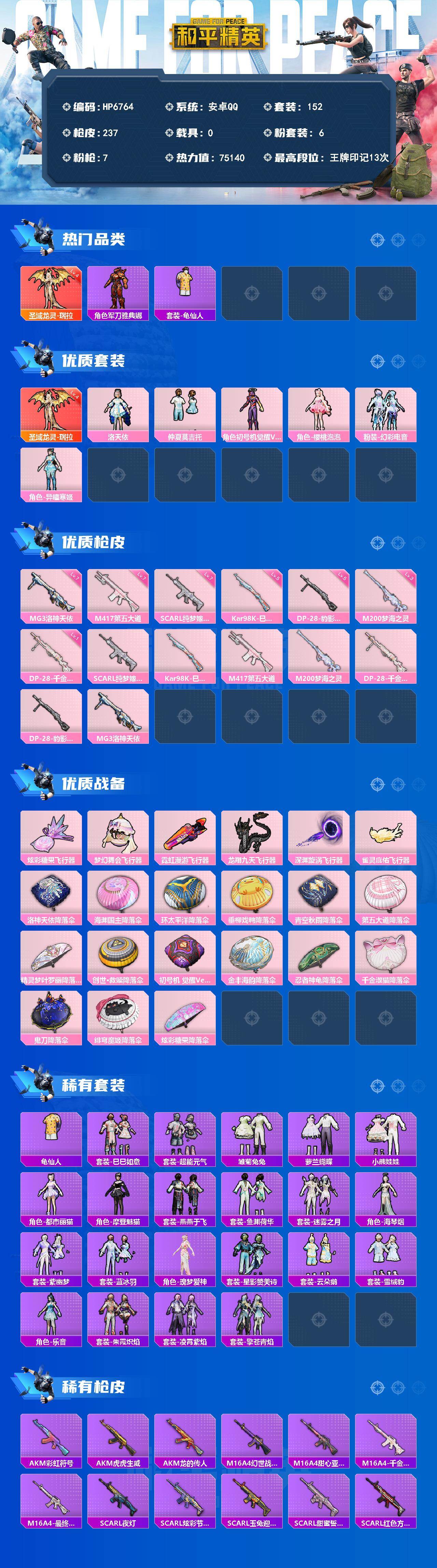 和平精英账号安卓QQ（1红套6粉套7粉枪）地铁满天赋/瑞拉四级/洛天依/仲夏莫吉托/初号机 觉醒Ver./樱桃泡泡/幻彩