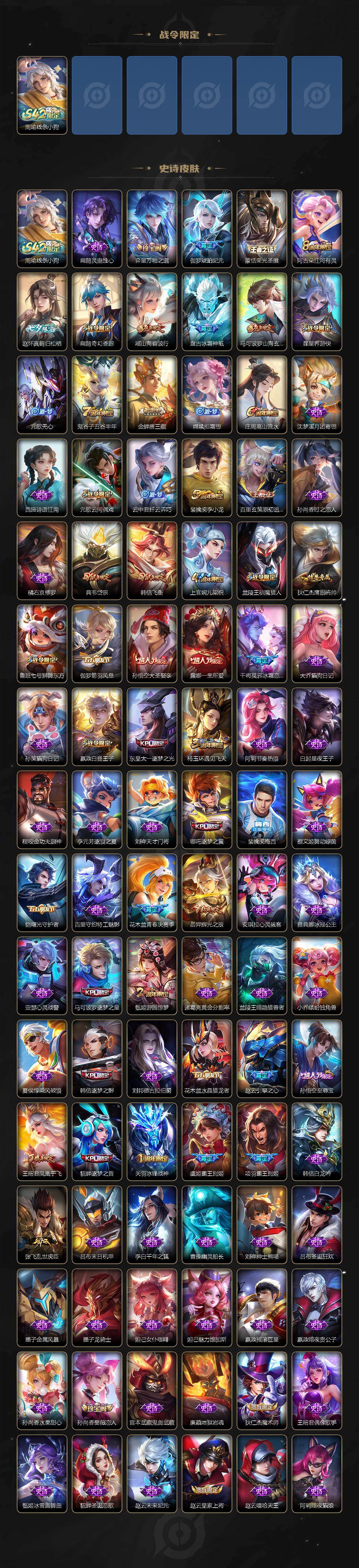 苹果Q-V10-至尊星耀III段位-128英雄-337皮肤-6典藏皮肤-1典藏英雄-1无双-24传说-97史诗
【英雄全皮】:孙权全皮,橘右京全皮,金蝉全皮
【荣耀典藏】:武则天英雄,孙悟空全息碎影