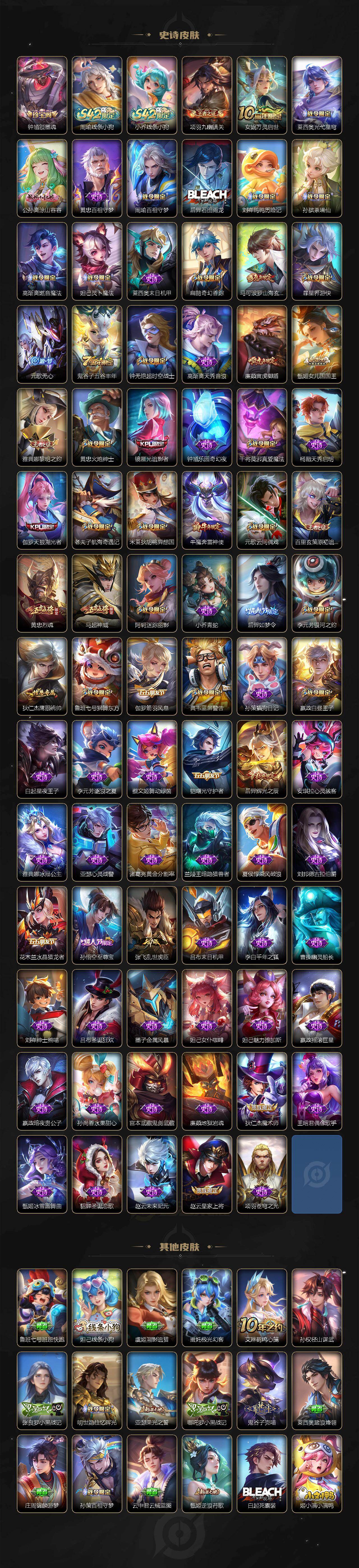 苹果Q-V8-最强王者段位-129英雄-327皮肤-1典藏皮肤-1典藏英雄-2无双-15传说-81史诗
【英雄全皮】:武则天全皮,孙权全皮,钟馗全皮,敖隐全皮,莱西奥全皮
【荣耀典藏】:武则天英雄,