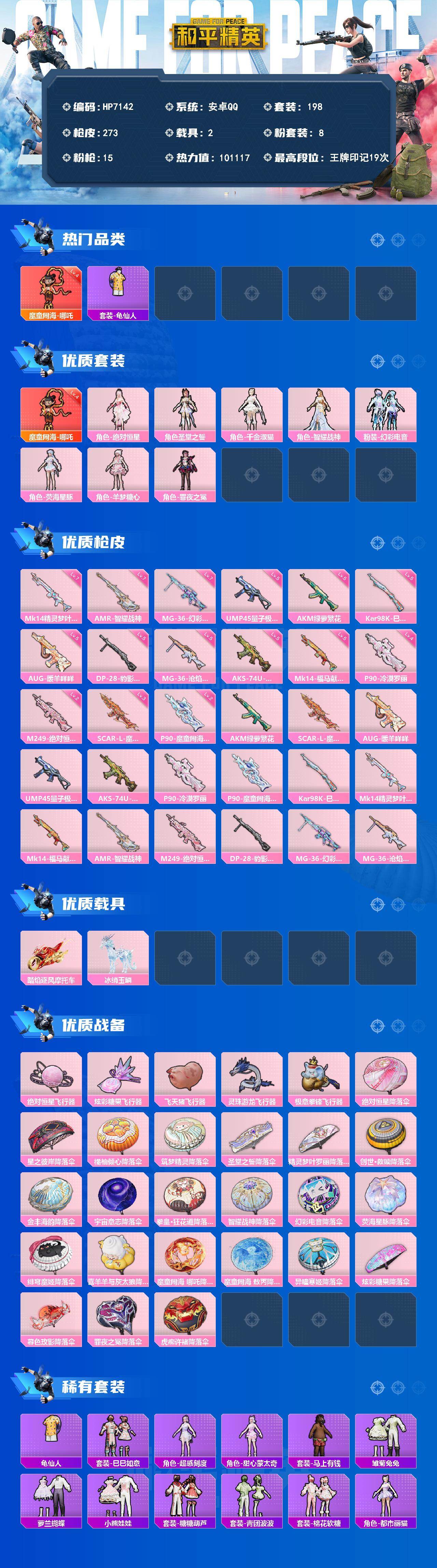 和平精英账号安卓QQ公主号-哪吒4级/千金淑猫/羊梦糖心/AUG暖羊咩咩5级/SCAR哪吒3级/萌神柯基/秘语星愿/卖崽