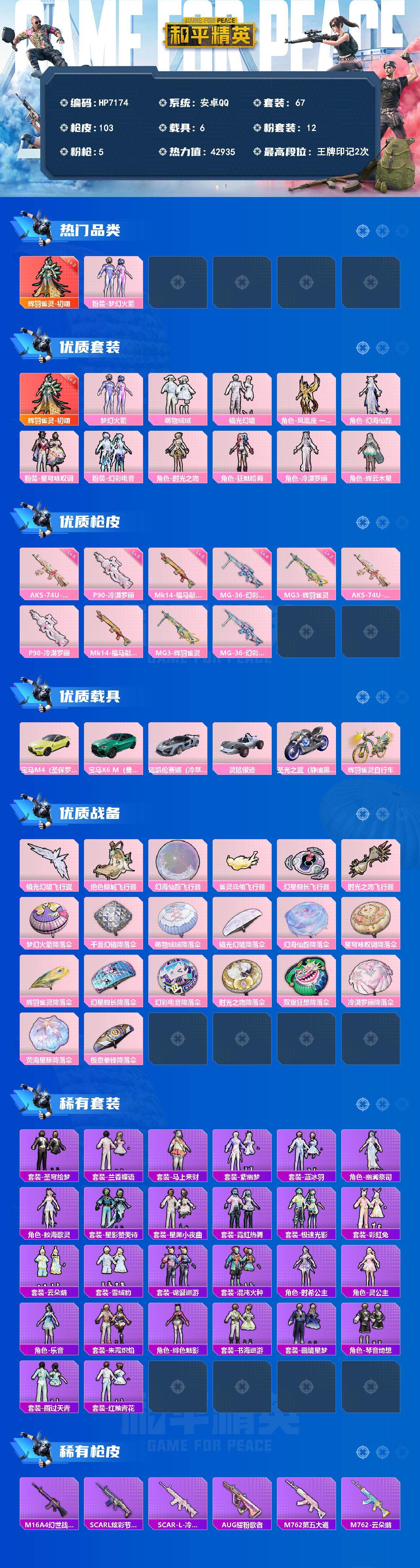 和平精英账号安卓QQ公主号-初翊3级/圣穹绘梦/灵公主/时希公主/乐音/鲛海歌灵/梦幻火箭/萌物绒绒/镜光幻境/幻星舰长