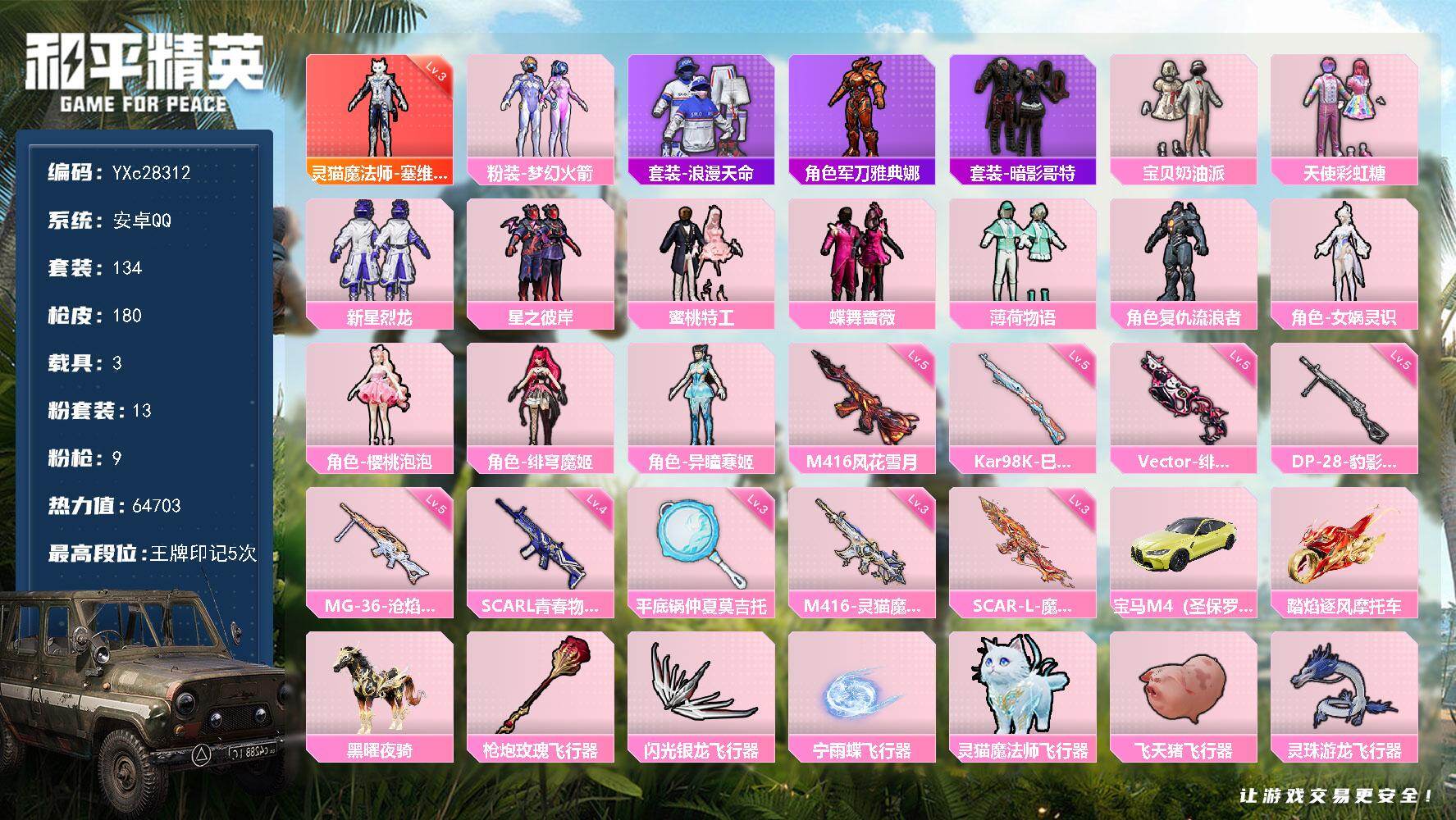 和平精英账号安卓QQ【3级灵猫 新101 哥特】YXc28312-【可二次】【因赛季更新游戏段付以上号为准!】
 安卓Q