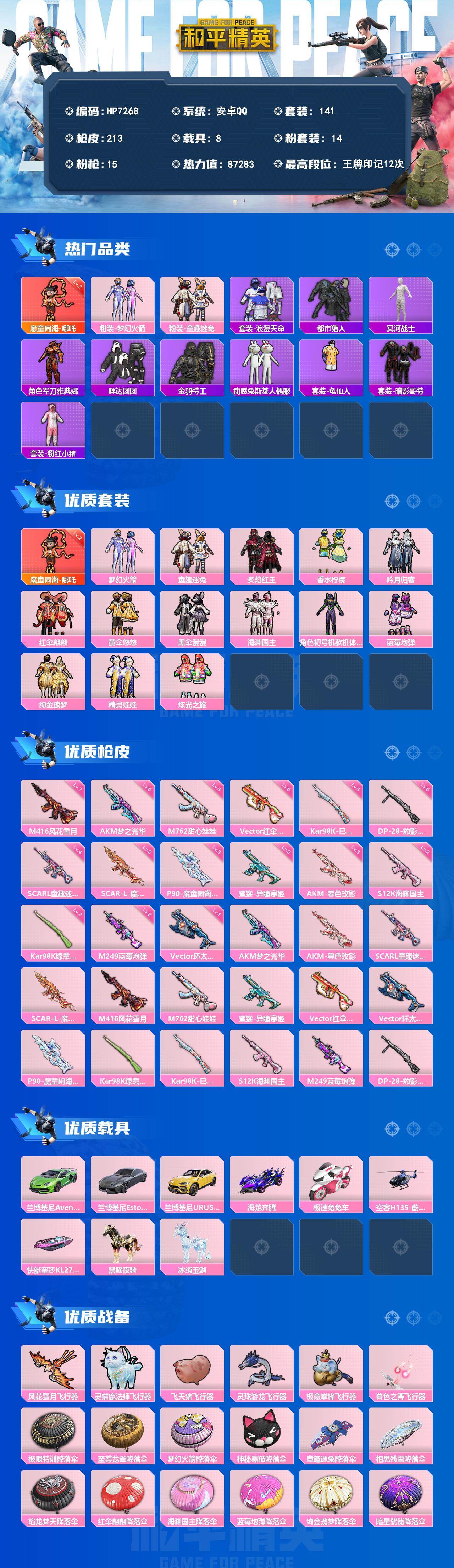 和平精英账号安卓QQ素材号-地铁马上满天赋-哪吒2级/初号机/M4风花雪月7级/AK梦之光华5级/SCAR哪吒3级/木乃
