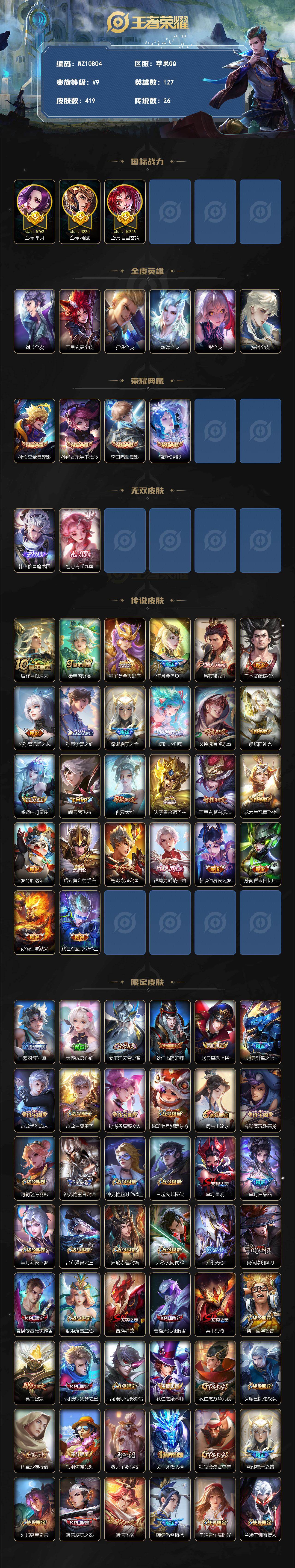 WZQM4295999王者荣耀账号详情图3