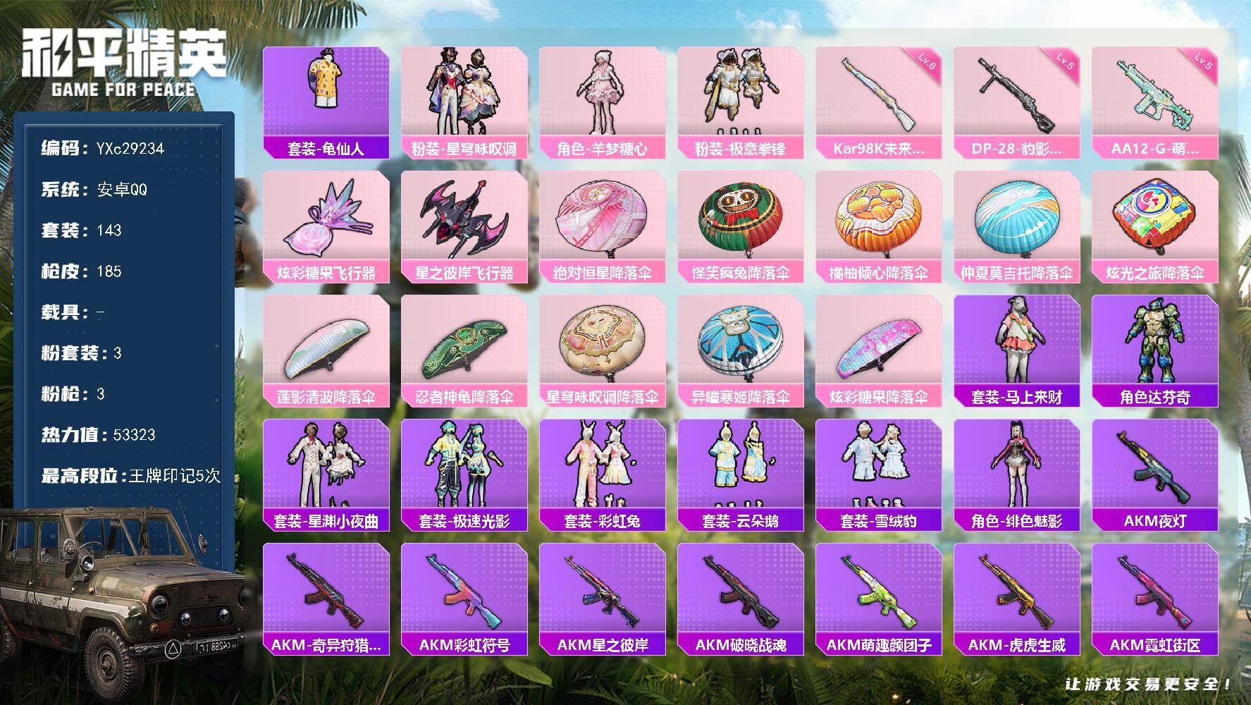 和平精英账号安卓QQ【满地铁天赋】YXc29234-【无二次协助处理】【因赛季更新游戏段付以上号为准!】
 安卓Q-3粉