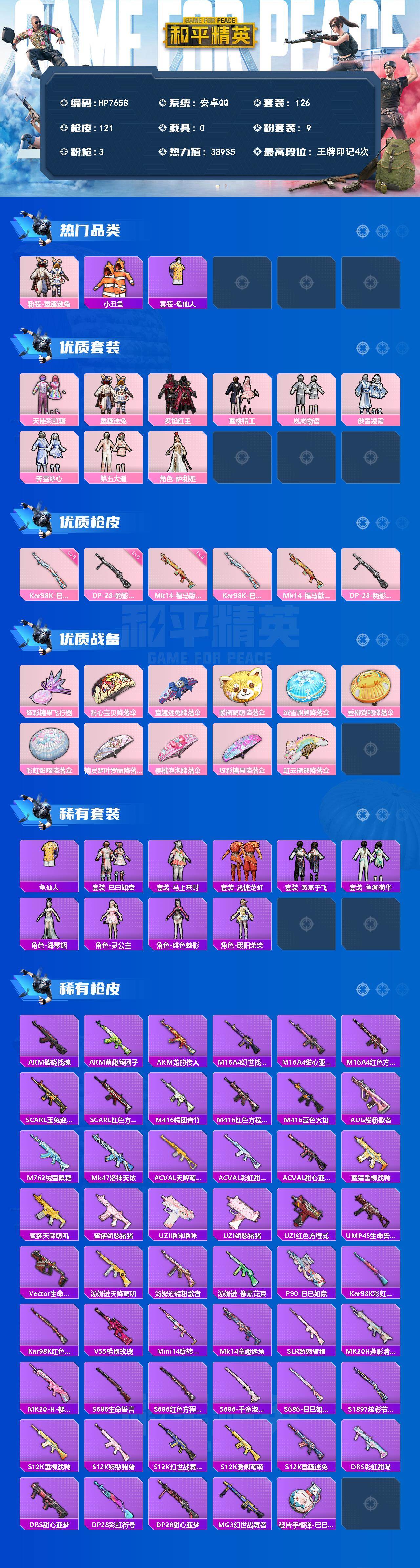 和平精英账号安卓QQ（9粉套3粉枪）地铁满天赋/天使彩虹糖/童趣迷兔/炙焰红王/蜜桃特工/岚岚物语/傲雪凌霜/霁雪冰心/