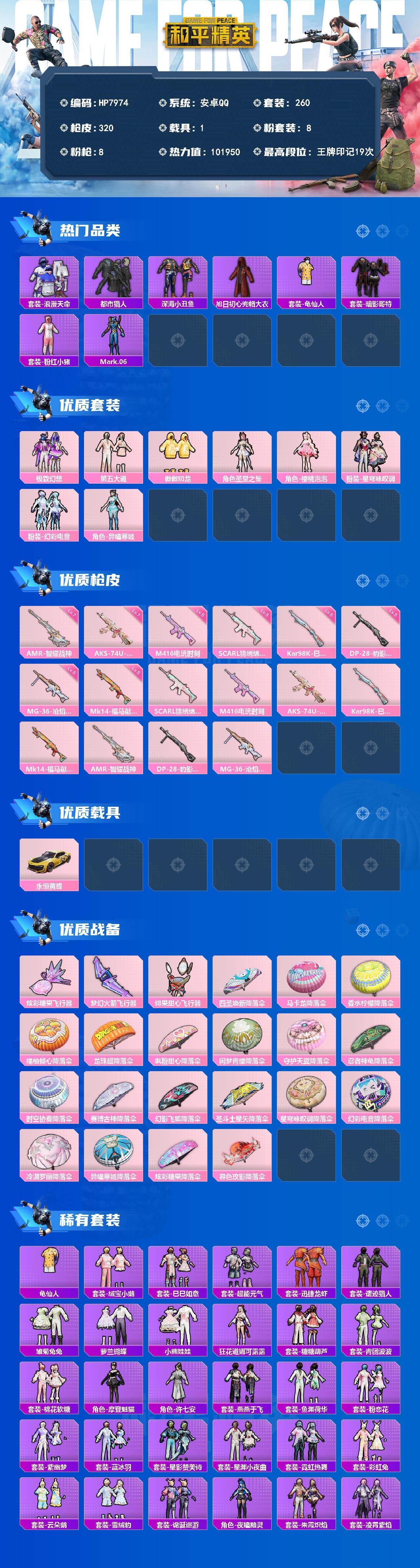 和平精英账号安卓QQ身法号-浪漫天命/都市/深海小丑鱼/旭日初心兜帽大衣/红眼罩/粉红小猪/蓝螳螂/极致幻想/第五大道/