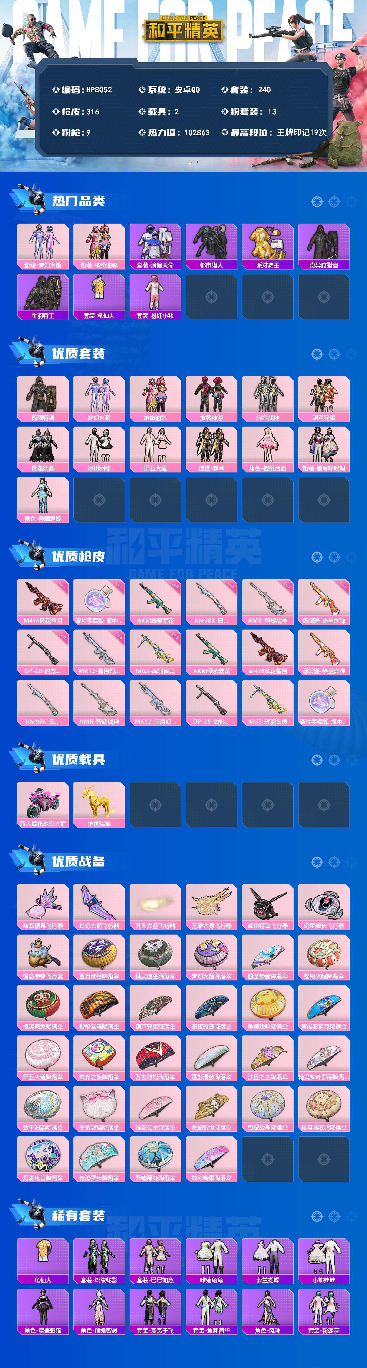 和平精英账号安卓QQ身法号-地铁满天赋-浪漫天命/都市猎人/派对舞王/奇异狩猎者/极限特训/梦幻火箭/缤纷油彩/放客神游/绚金战神/葫芦兄弟/骨龙祭渊/冰川幽秘/第五大道/创世救赎/樱桃泡泡/星穹咏叹调/异瞳寒姬/AK绿