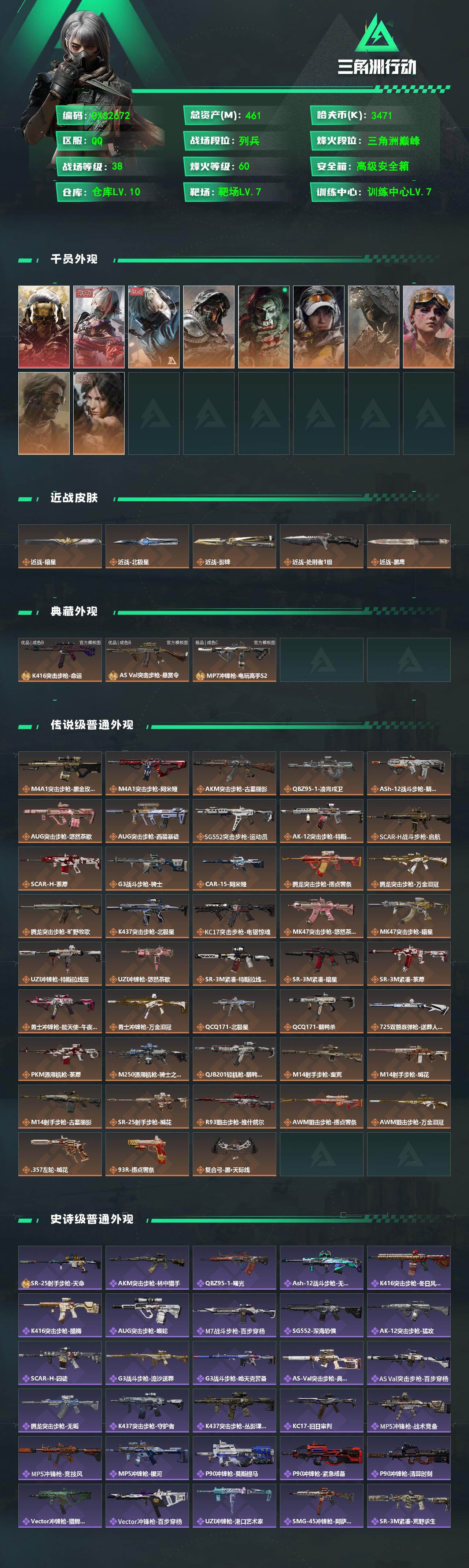 三角洲行动账号QQCX (2红 3刀 3砖) 【60级总资产461.6m 部门全4 体7负7仓库10 蚀金 维什戴尔 